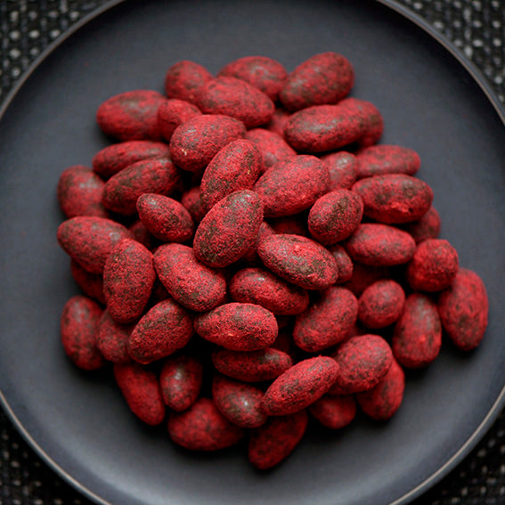 Raspberry Dusted Dark Chocolate Almonds