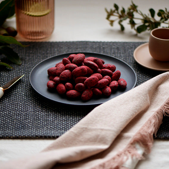 Raspberry Dusted Dark Chocolate Almonds