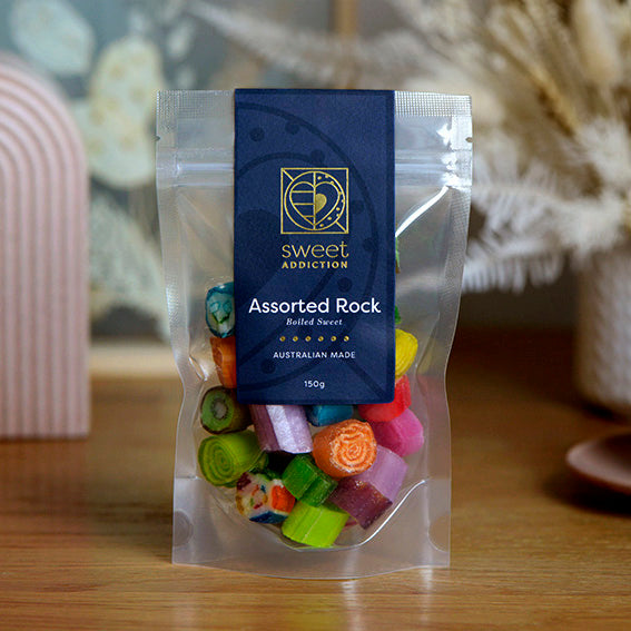 Assorted Rock, boiled sweets lollies, made in Melbourne, Australia