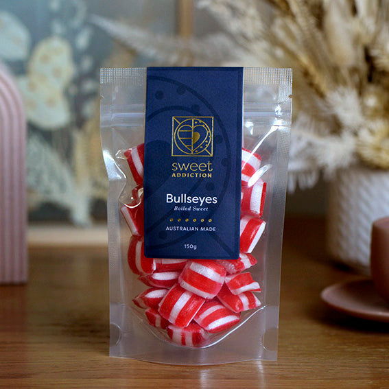 Bullseyes, boiled sweets lollies, made in Melbourne, Australia