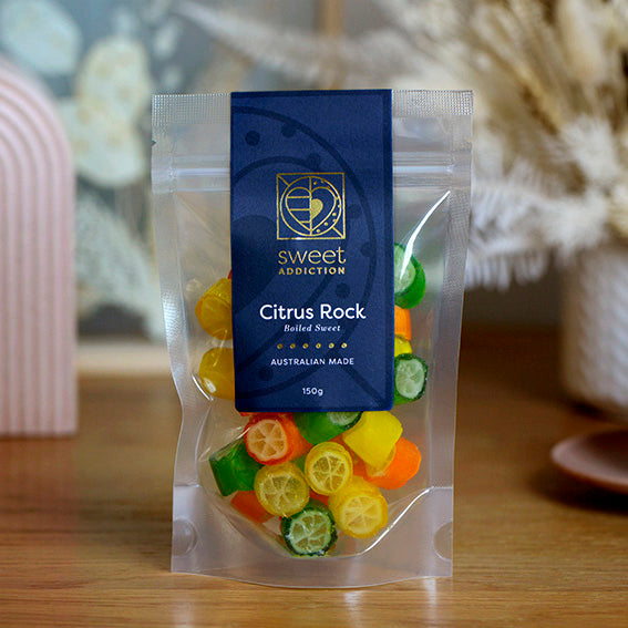 Citrus Rock candy, Australian-made boiled lolly from Sweet Addiction Confectionery