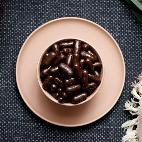 Dark Chocolate Raspberry Bullets, Melbourne-made chocolate confectionery from Sweet Addiction Confectionery