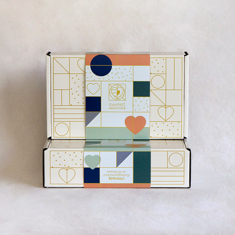 Happy Birthday gift box sleeve, free occasion wrap included with a Sweet Addiction Confectionery gift box