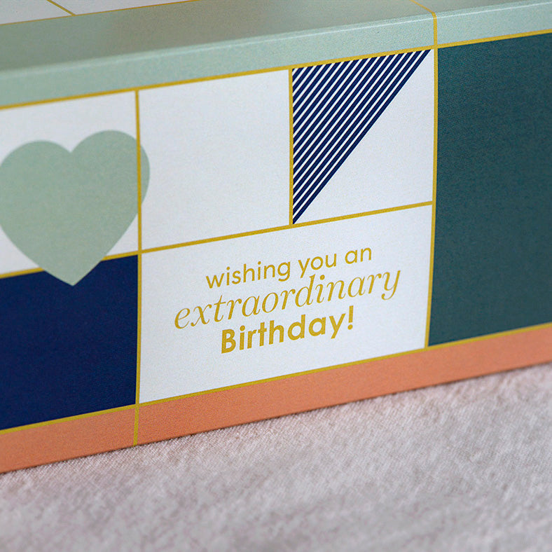 Happy Birthday gift box sleeve, free occasion wrap included with a Sweet Addiction Confectionery gift box