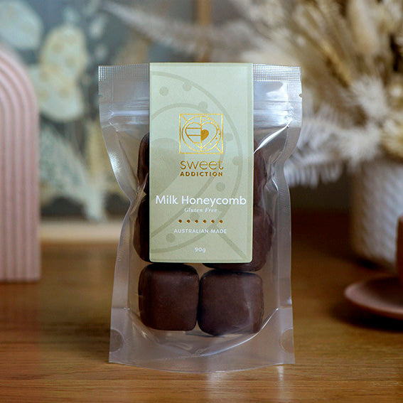 Milk Chocolate Honeycomb, gluten free, Melbourne-made chocolate confectionery from Sweet Addiction Confectionery