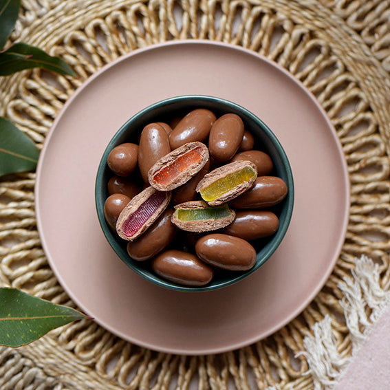 Milk Chocolate Jelly Babies, Melbourne-made chocolate-coated jelly lollies from Sweet Addiction Confectionery