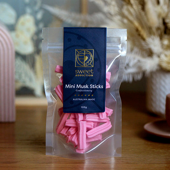 Mini Musk Sticks, boiled sweets lollies, made in Melbourne, Australia