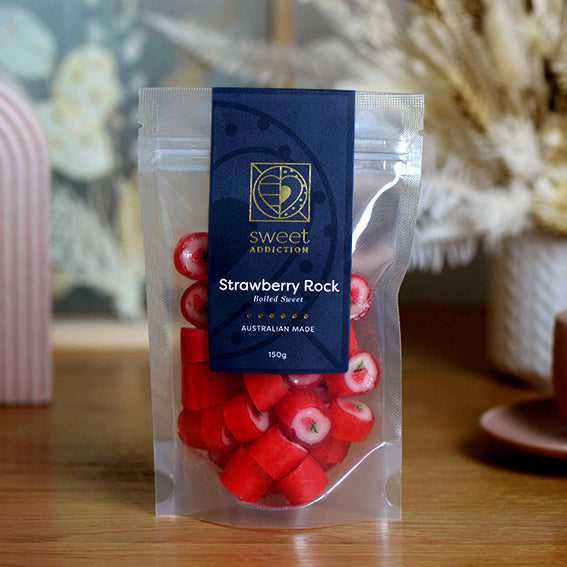 Strawberry Rock candy, Australian-made boiled lolly from Sweet Addiction Confectionery