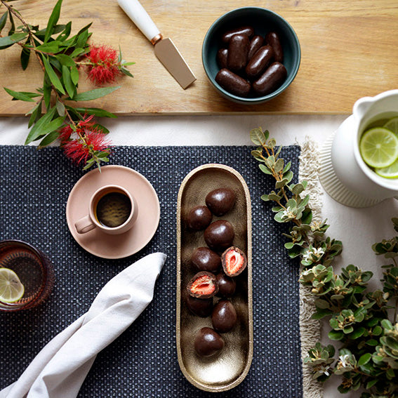 VEGAN Dark Chocolate Freeze Dried Strawberries, Melbourne-made vegan chocolate confectionery from Sweet Addiction Confectionery