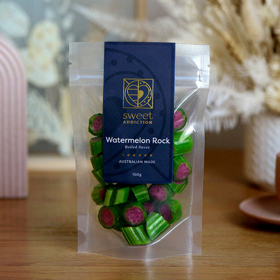 Watermelon Rock candy, Australian-made boiled lolly from Sweet Addiction Confectionery