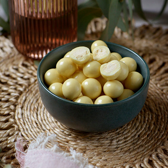 White Chocolate Malt Balls, Melbourne-made chocolate confectionery from Sweet Addiction Confectionery