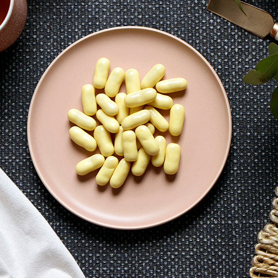 White Chocolate Raspberry Bullets, Melbourne-made chocolate confectionery from Sweet Addiction Confectionery